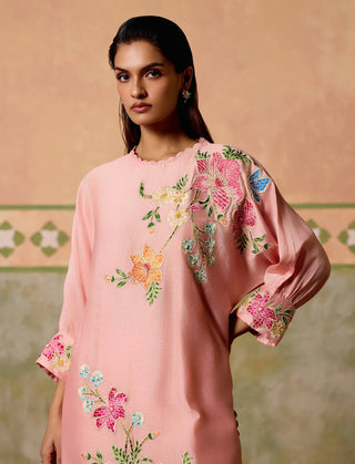 Rose pink mosaic florals kimono kurta and pants