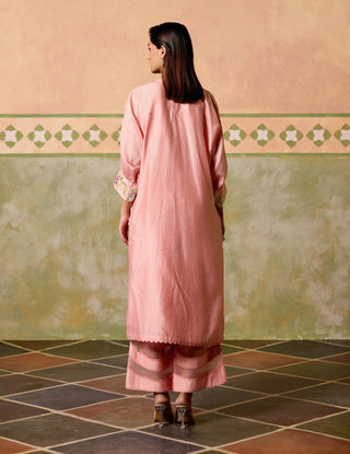 Rose pink mosaic florals kimono kurta and pants