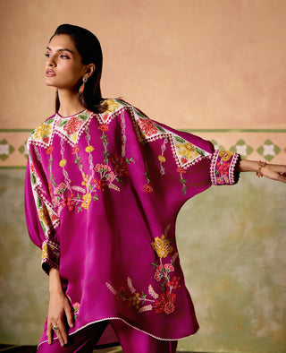 Purple embroidered kimono tunic and pants
