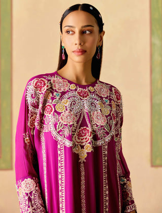 Purple contrast kimono kurta and narrow pants