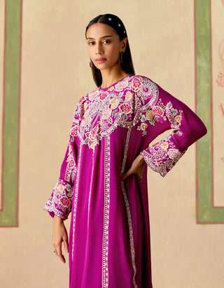 Purple contrast kimono kurta and narrow pants