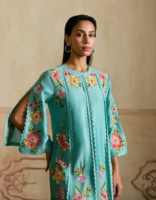 Aqua mosaic floral vines kurta and pants