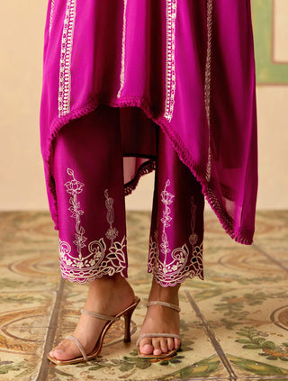 Purple contrast kimono kurta and narrow pants