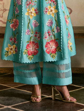 Aqua mosaic floral vines kurta and pants