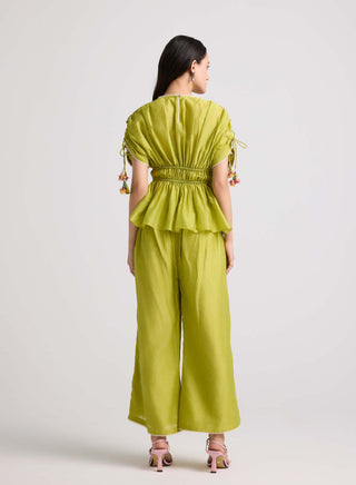 Chandrima-Lime Green Floral Cutwork Pants-INDIASPOPUP.COM