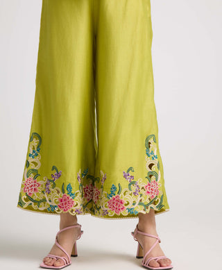 Chandrima-Lime Green Floral Cutwork Pants-INDIASPOPUP.COM