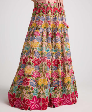 Soft Pink Multicolor Floral Lehenga by Chandrima available on Indiaspopup.com