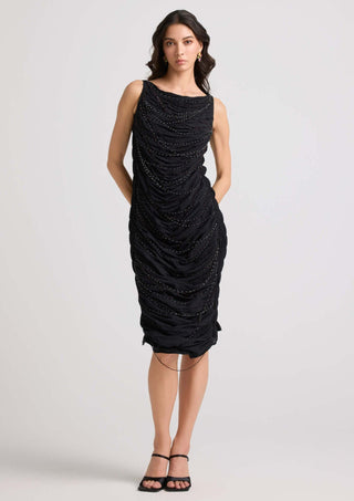Chandrima-Black Beadwork Cowl Dress-INDIASPOPUP.COM