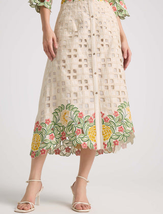 Ivory Floral Checkered Cutwork Skirt by Chandrima available on Indiaspopup.com