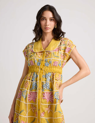 Chandrima-Yellow Checkered Shirt Dress-INDIASPOPUP.COM