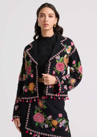 Black floral threadwork short jacket