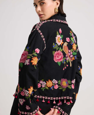 Black floral threadwork short jacket