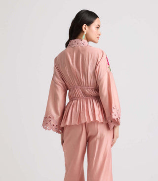 Chandrima-Soft Pink Embroidered Corset Shirt-INDIASPOPUP.COM