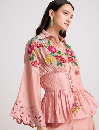 Chandrima-Soft Pink Embroidered Corset Shirt-INDIASPOPUP.COM