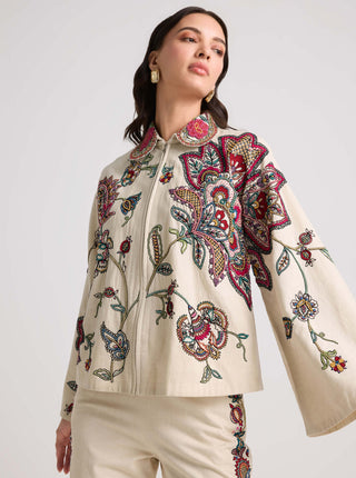 Ivory contrast floral cordwork short jacket