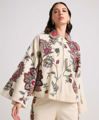 Ivory contrast floral cordwork short jacket