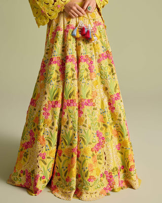 Yellow Cutwork Bolero Jacket And Lehenga by Chandrima available on Indiaspopup.com