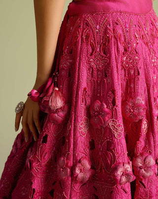 Fuchsia Cutwork Bustier And Lehenga by Chandrima available on Indiaspopup.com