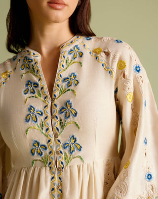 Ivory Iris Mosaic Midi Dress by Chandrima available on Indiaspopup.com