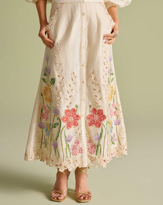 Ivory Floral Mosaic Shirt And Button-Down Skirt by Chandrima available on Indiaspopup.com