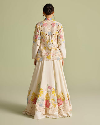 Ivory Pastel Peplum Jacket And Lehenga by Chandrima available on Indiaspopup.com