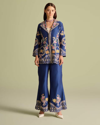 Ivory Beadwork Bustier With Indigo Jacket And Pants by Chandrima available on Indiaspopup.com