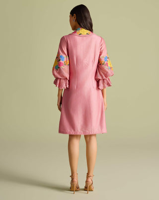 Pink Applique Mesh Layered Short Dress by Chandrima available on Indiaspopup.com