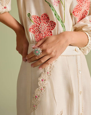 Ivory Floral Mosaic Shirt And Button-Down Skirt by Chandrima available on Indiaspopup.com