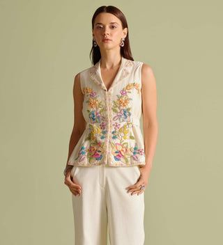 Ivory Cordwork And Beadwork Waistcoat by Chandrima available on Indiaspopup.com