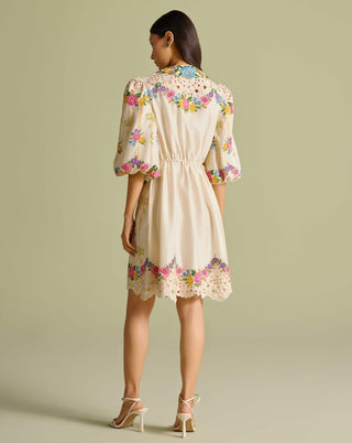 Ivory Floral Striped Short Shirt Dress by Chandrima available on Indiaspopup.com