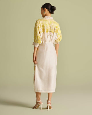 Ivory And Yellow Checkered Kimono Dress by Chandrima available on Indiaspopup.com