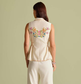 Ivory Cordwork And Beadwork Waistcoat by Chandrima available on Indiaspopup.com