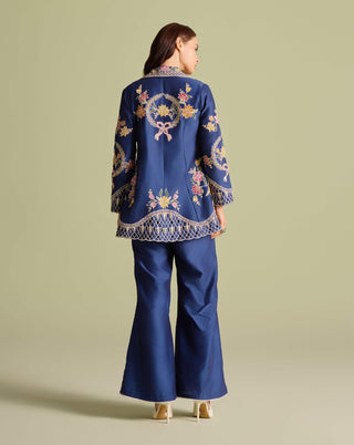Ivory Beadwork Bustier With Indigo Jacket And Pants by Chandrima available on Indiaspopup.com