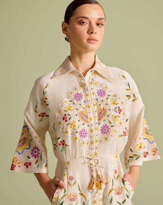 Ivory Applique Shirt Dress by Chandrima available on Indiaspopup.com