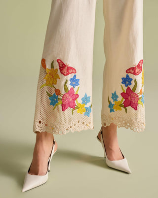 Ivory Floral Mesh Layered Shirt And Pants by Chandrima available on Indiaspopup.com