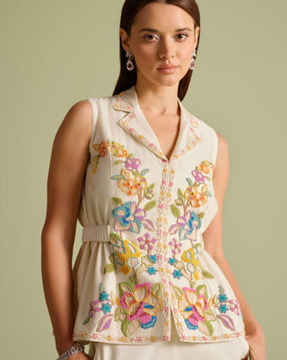Ivory Cordwork And Beadwork Waistcoat by Chandrima available on Indiaspopup.com