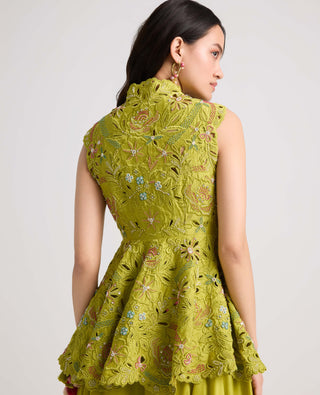 Lime green cutwork and beadwork jacket