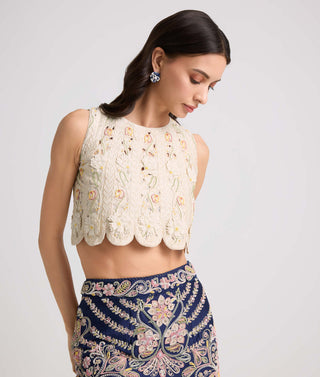 Chandrima-Ivory Florals And Cutwork Panelled Top-INDIASPOPUP.COM
