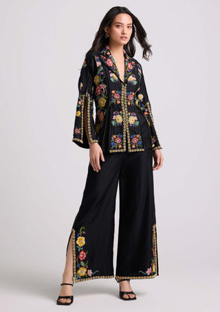 Chandrima-Black Floral Embroidered Flared Pants-INDIASPOPUP.COM