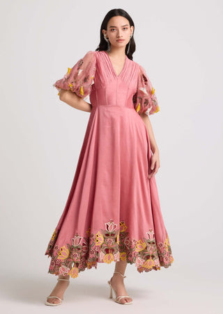 Chandrima-Blush Floral Cutwork Corset Dress-INDIASPOPUP.COM