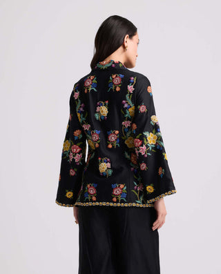 Black floral zipper detail jacket
