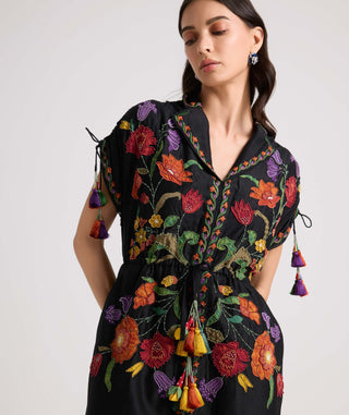 Chandrima-Black Applique And Beadwork Shirt Dress-INDIASPOPUP.COM