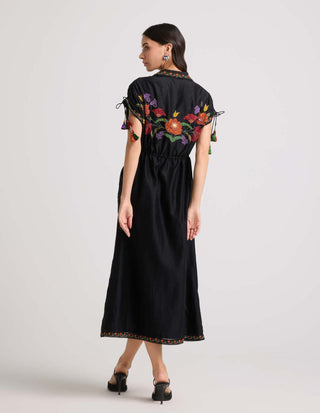 Chandrima-Black Applique And Beadwork Shirt Dress-INDIASPOPUP.COM