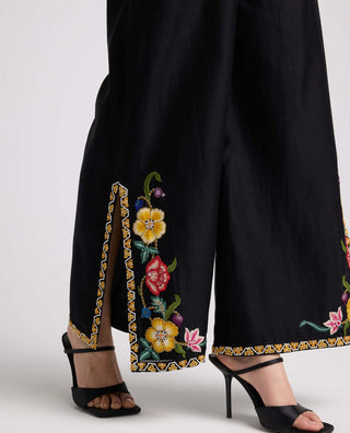 Chandrima-Black Floral Embroidered Flared Pants-INDIASPOPUP.COM