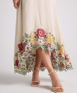 Chandrima-Ivory Floral Applique Dress-INDIASPOPUP.COM