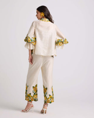 Chandrima-Ivory Sunflower Pants-INDIASPOPUP.COM