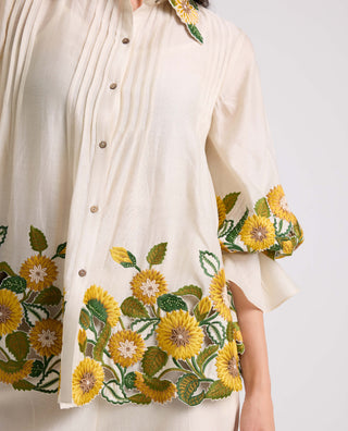 Chandrima-Ivory Sunflower Shirt-INDIASPOPUP.COM