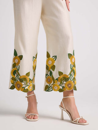 Chandrima-Ivory Sunflower Pants-INDIASPOPUP.COM