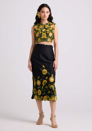 Black Sunflower Skirt by Chandrima available on Indiaspopup.com