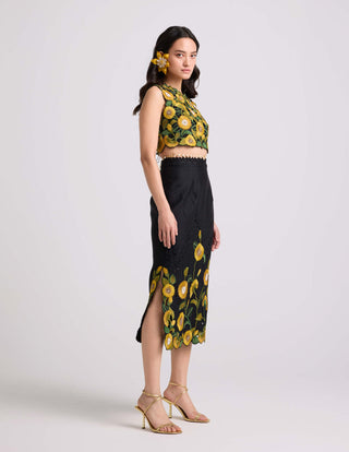 Black Sunflower Skirt by Chandrima available on Indiaspopup.com